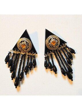🖤 Romantic Gothic Statement Vintage Beaded Fringe Earrings 🖤